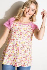 Plus Pin Stripe Floral Mixed Top