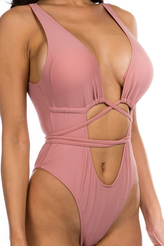 One-piece Open Cut Front With String Wrapping