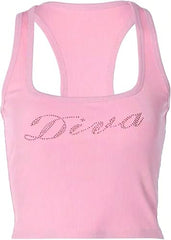 Women's Letter Rhinestone Racerback Neck Sleeveless