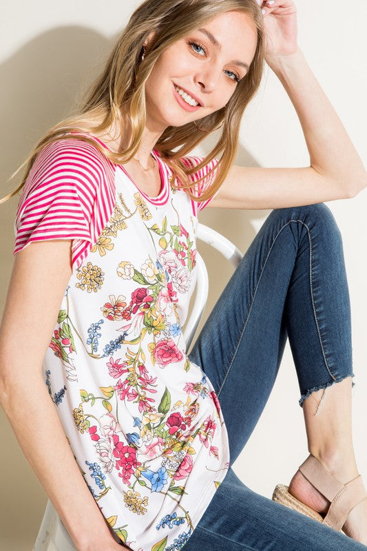 Pin Stripe Floral Mixed Top