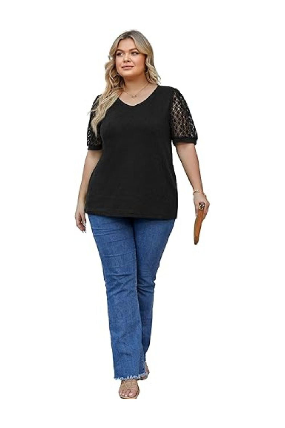 Trendy Plus Size Women's Summer Blouse Lace Sleeve