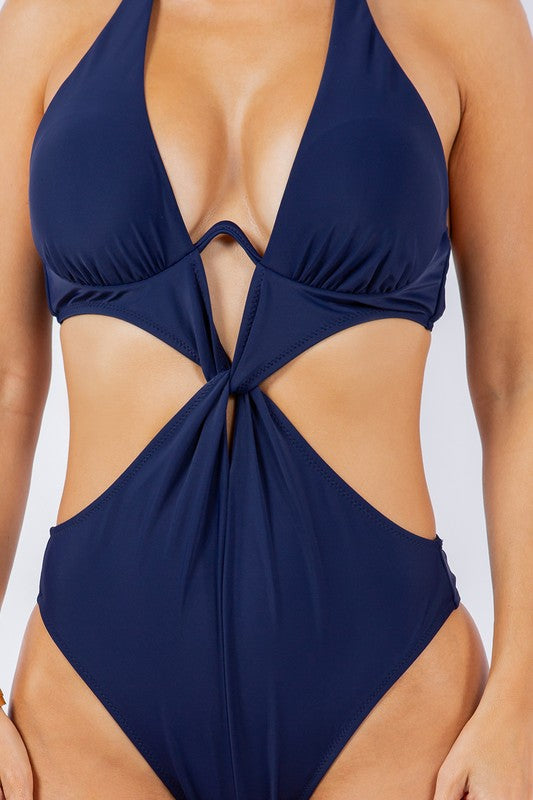 One Piece Bathing Suit Open Top and Cut Out Waist