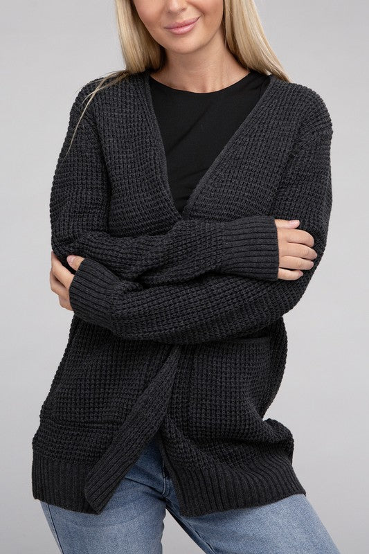 Low Gauge Waffle Open Cardigan Sweater 