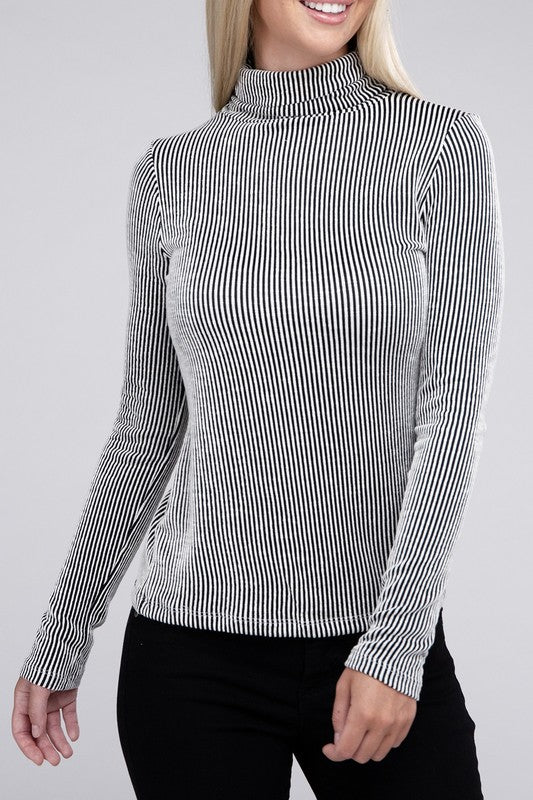 Ribbed Turtle Neck Long Sleeve Top 