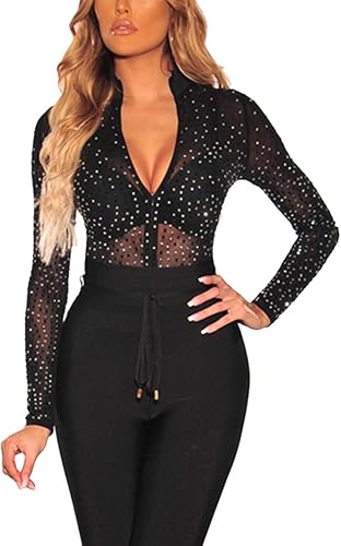 Women's Sheer Mesh Turtleneck Body Tops Neck