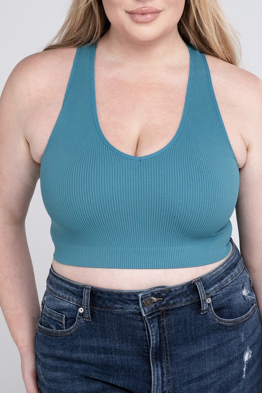 Plus Ribbed Cropped Racerback Tank Tops