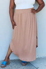 Doublju Full Size High Waist Scoop Hem Maxi Skirt in Tan