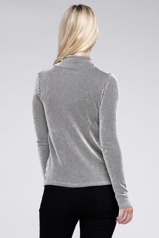 Ribbed Turtle Neck Long Sleeve Top 