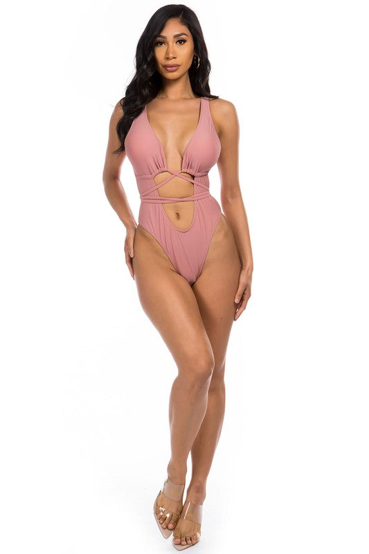 One-piece Open Cut Front With String Wrapping