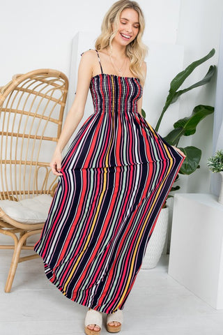 Stripe Smocked Maxi Dress