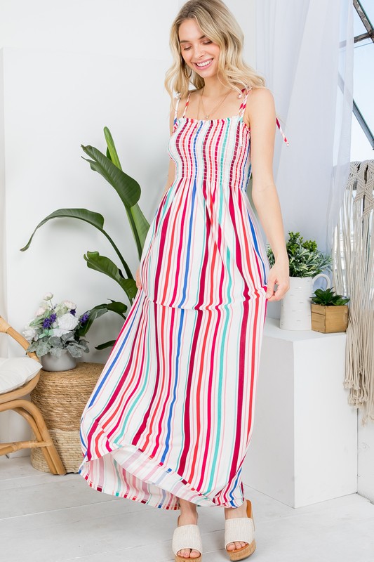 Plus Stripe Smocked Maxi Dress 