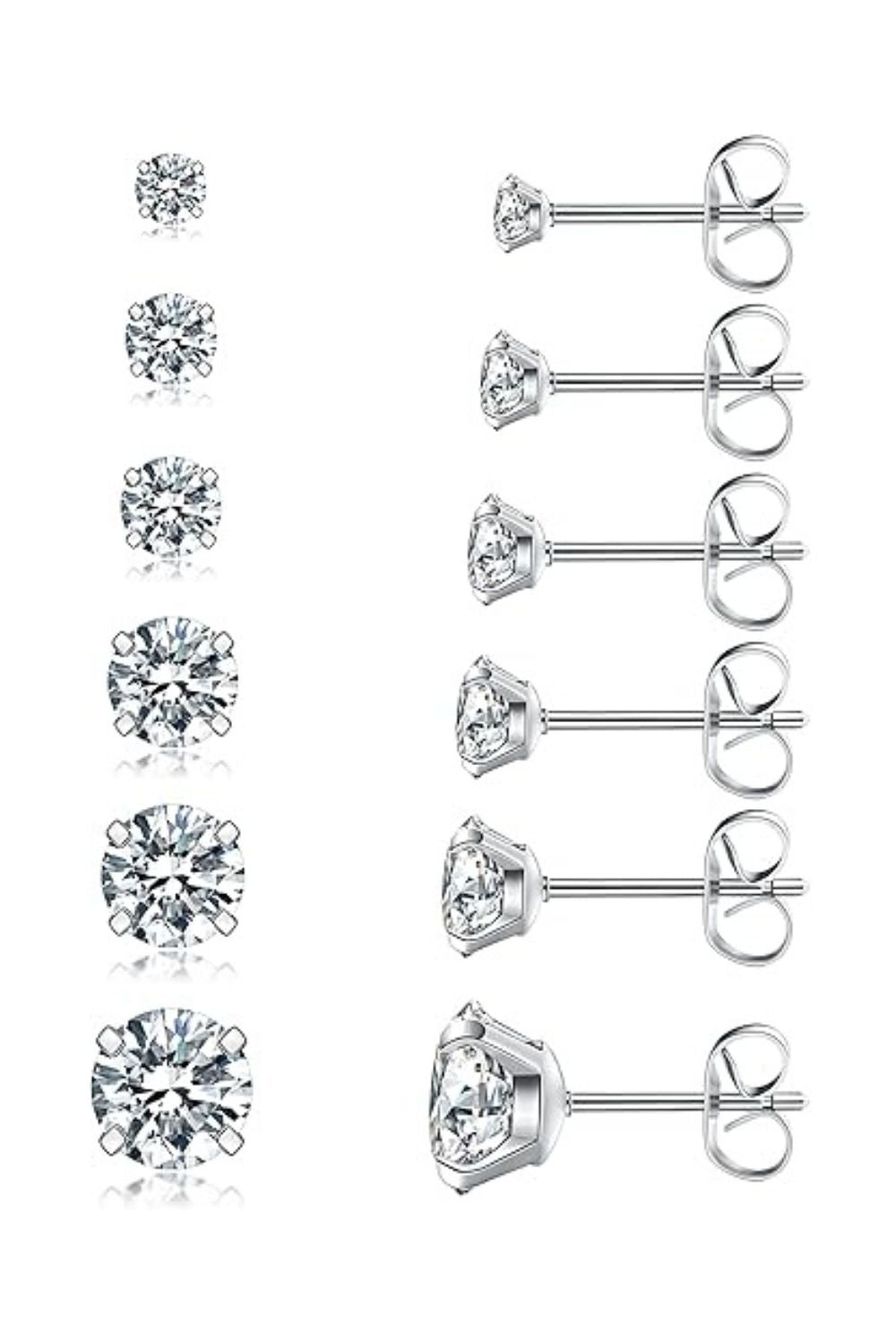 6 Pairs Hypoallergenic Cubic Zirconia Earrings