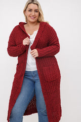 Plus Ribbed Popcorn Knit Full Body Hoodie Cardigan