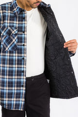 Mens Quilted Padded Flannel in Navy Blue