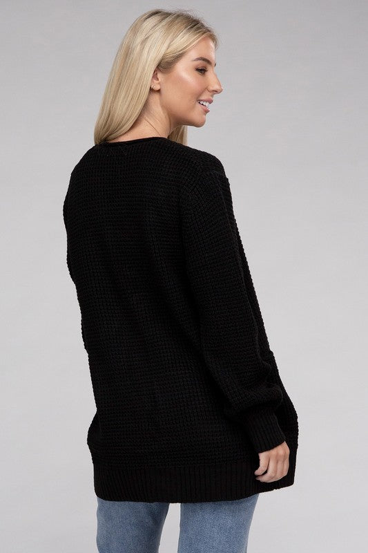 Low Gauge Waffle Open Cardigan Sweater 