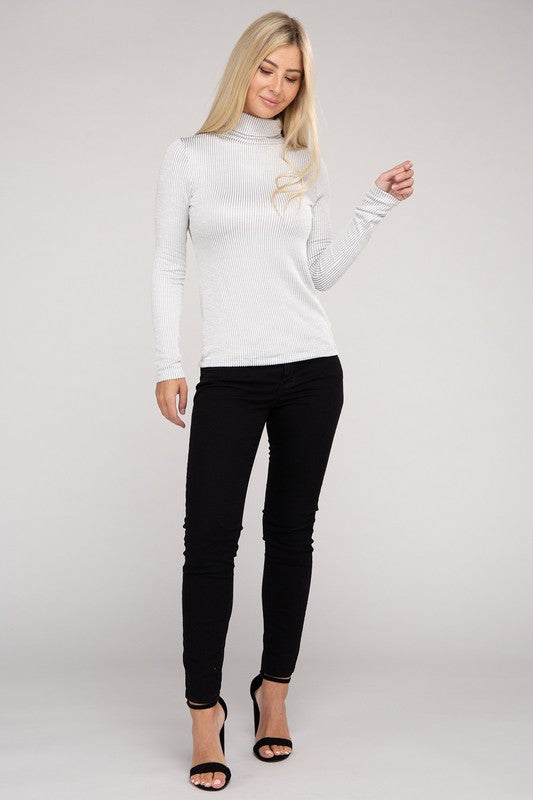 Ribbed Turtle Neck Long Sleeve Top 