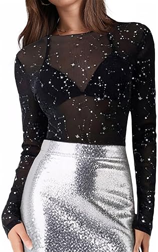 Cowboy Western Outfits Mesh Round Neckline Star Bodysuit