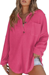 Zenana Women Waffle Long Sleeve Shirts V Neck