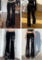 Velvet Star Rhinestone Flare Pants For Women
