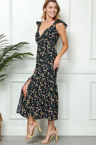 Floral Print Tie Back Maxi Dress 