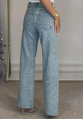 Straight Leg Jeans Rhinestone Denim Pants Glitter Jeans