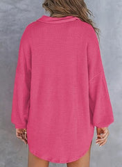 Zenana Women Waffle Long Sleeve Shirts V Neck