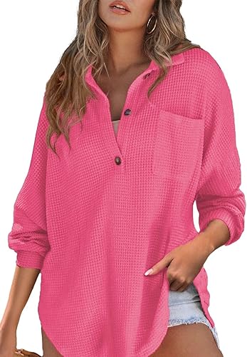 Zenana Women Waffle Long Sleeve Shirts V Neck