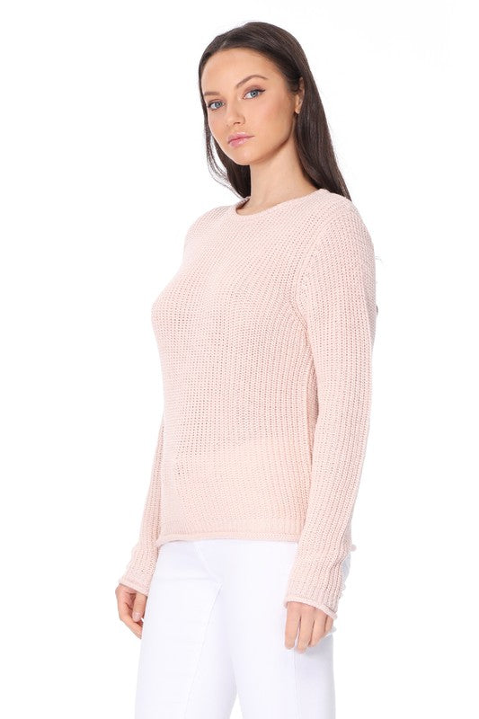 Light Weight Waffle Knit Rollup Finish Sweater Top