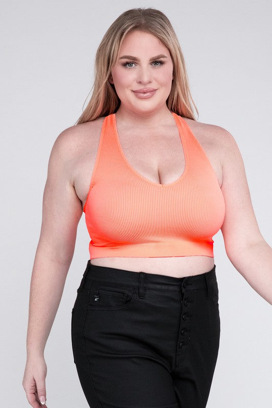 Plus Ribbed Cropped Racerback Tank Tops