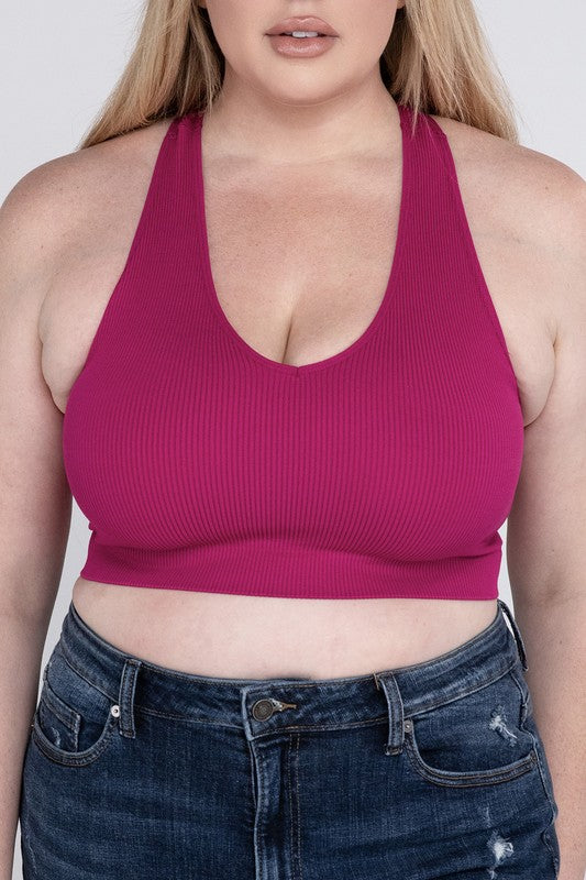 Plus Ribbed Cropped Racerback Tank Tops