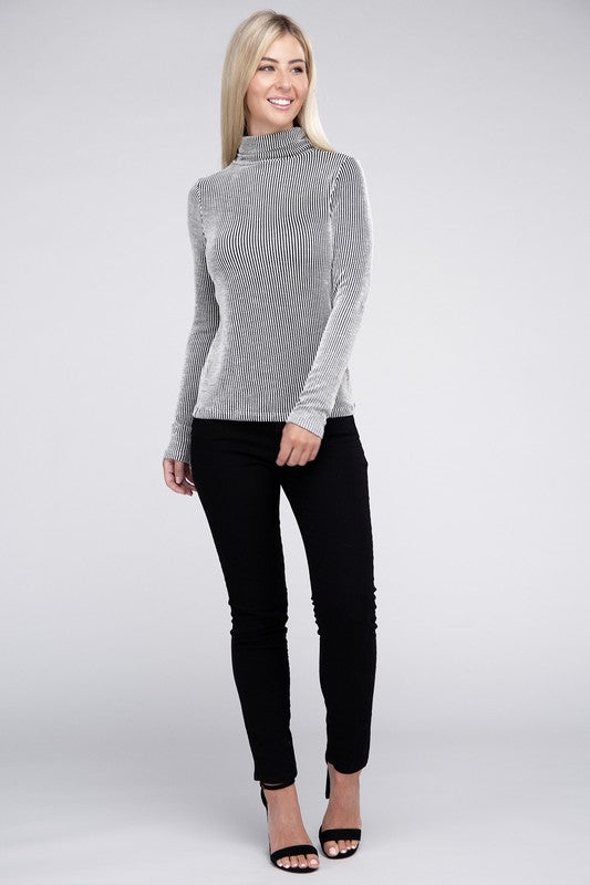 Ribbed Turtle Neck Long Sleeve Top 