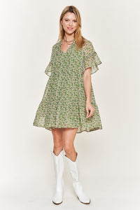 Floral Print V-neck Mini Dress