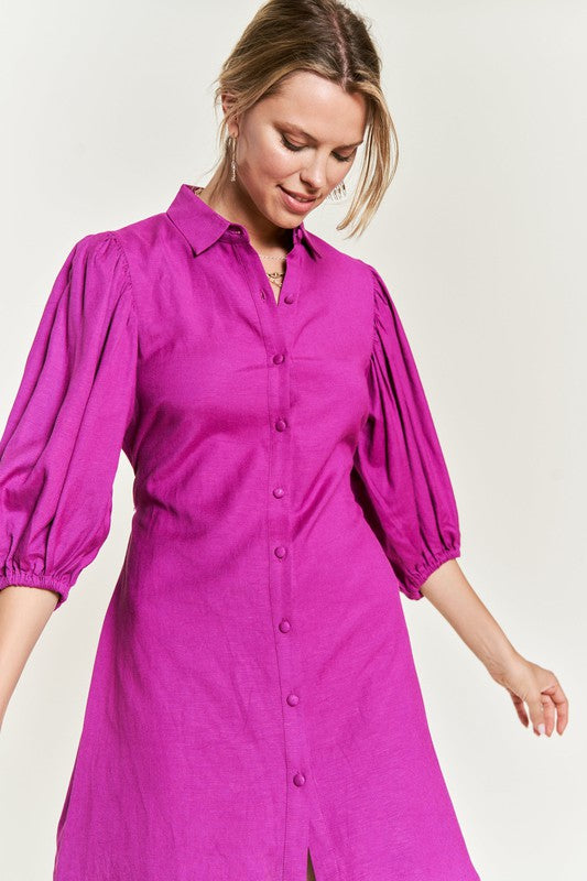 Solid Button Down Dress