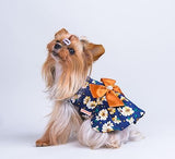 Elegant Floral Puppy Dog Dress, Sundress Vest Shirt for Small Dogs Cats(Golden Brown,XS)