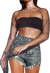 Women's Rhinestone Long Sleeve Shirts Outfits