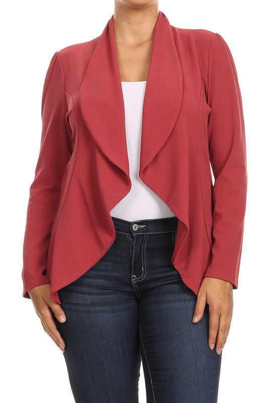 Plus Casual Solid Open Front Jacket Blazer