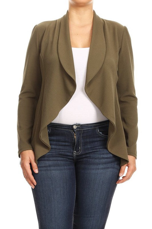 Plus Casual Solid Open Front Jacket Blazer