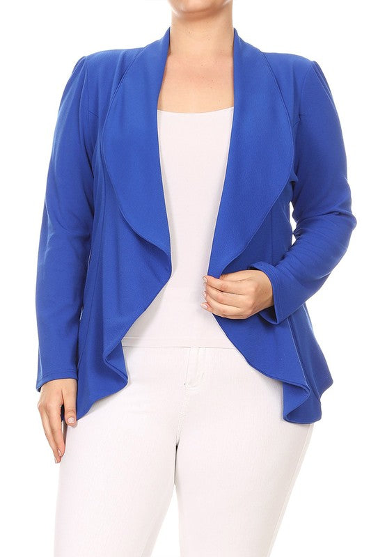 Plus Casual Solid Open Front Jacket Blazer