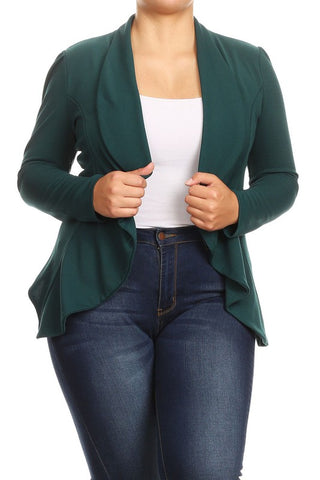 Plus Casual Solid Open Front Jacket Blazer