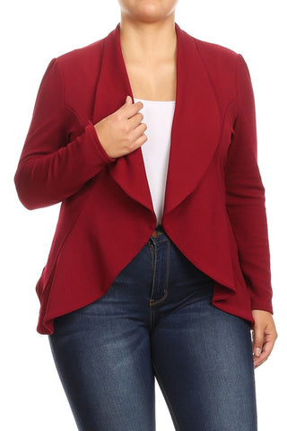 Plus Casual Solid Open Front Jacket Blazer