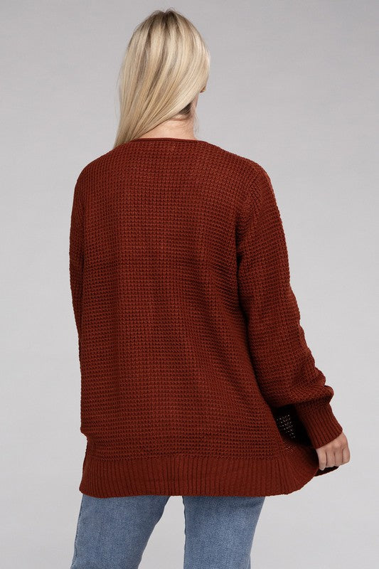 Low Gauge Waffle Open Cardigan Sweater 