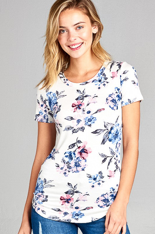  Floral Jersey Basic Casual Top