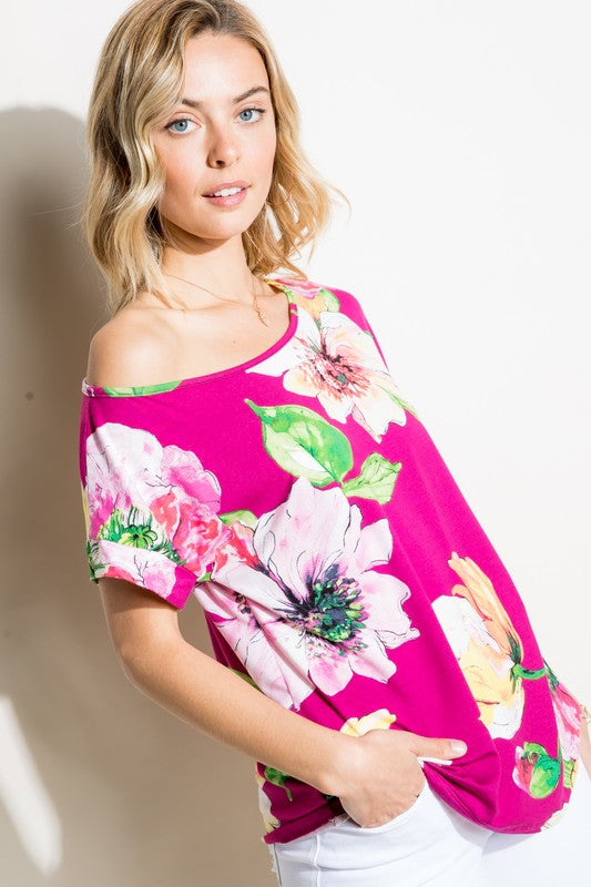 Plus Floral One Shoulder Boxy Top