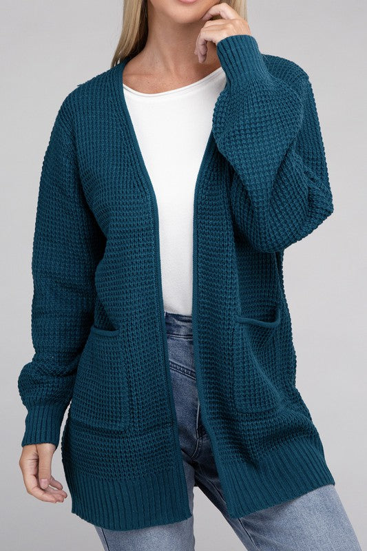 Low Gauge Waffle Open Cardigan Sweater 