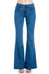 Button Down Bottom Flare Wide Denim Golden Stitch