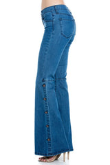 Button Down Bottom Flare Wide Denim Golden Stitch