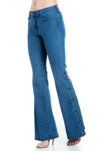 Button Down Bottom Flare Wide Denim Golden Stitch