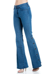 Button Down Bottom Flare Wide Denim Golden Stitch