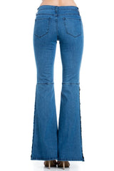 Button Down Bottom Flare Wide Denim Golden Stitch