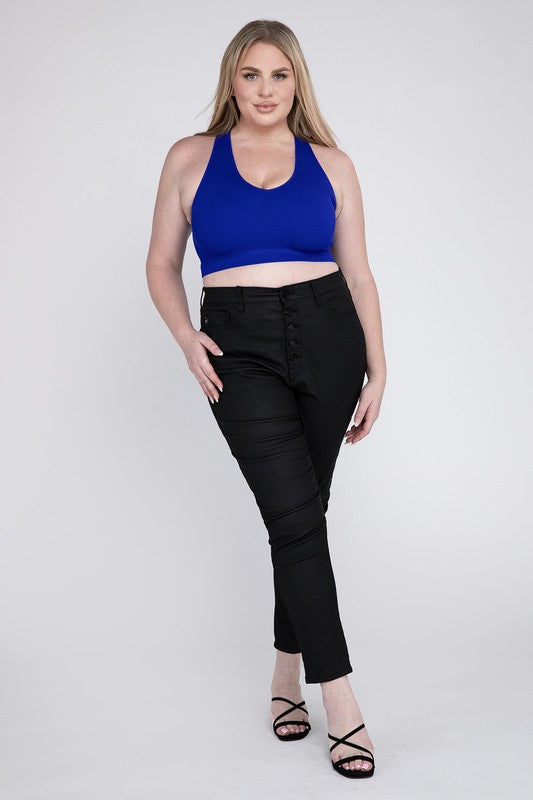 Plus Ribbed Cropped Racerback Tank Tops